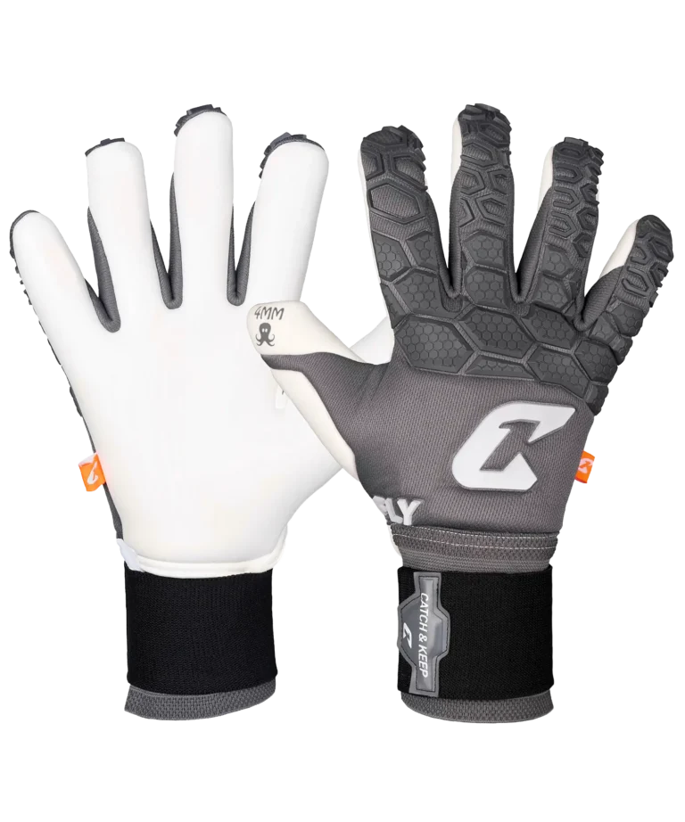 Graue Torwarthandschuhe von Catch and Keep: Der Fly Grey Soul mit perfekter Passform