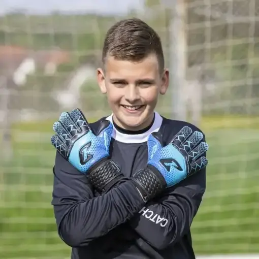 Torwarthandschuhe Kinder mit Fingersave: Der Kralle Protector in Blau mit noch mehr Fingerschutz