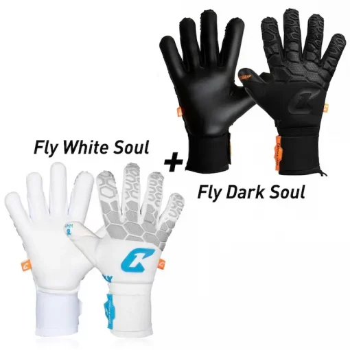 Torwarthandschuhe von Catch & Keep - Unser Fly Dark & White Bundle (schwarz und weiß) für optimalen Grip und einer einzigartigen Passform durch Hybrid-Cut-Technologie! - Jetzt Angebot sichern!