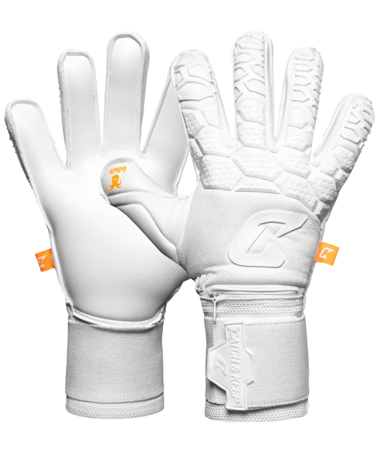 Torwarthandschuhe mit Fingersave in Weiß für noch mehr Fingerschutz: Der Fly White Soul FP