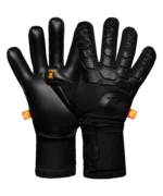 Fly Dark Soul FP Torwarthandschuhe mit Fingerschutz in Schwarz: Innenhand und Rückhand im Studio-Freisteller