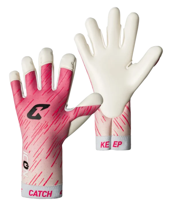 Torwarthandschuh Icon von Catch & Keep in Pink-Weiß – Rückhand und Innenhand