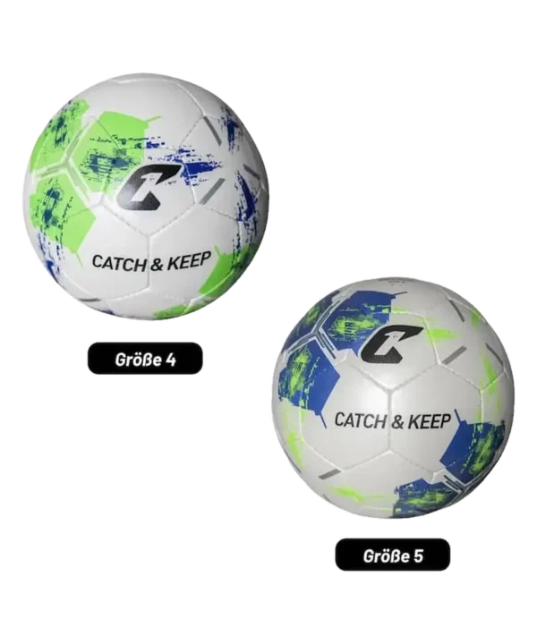 Kids Spielball Pro II White in Größe 4 und Größe 5: weiße Kinderfußbälle mit grünem und blauem Muster