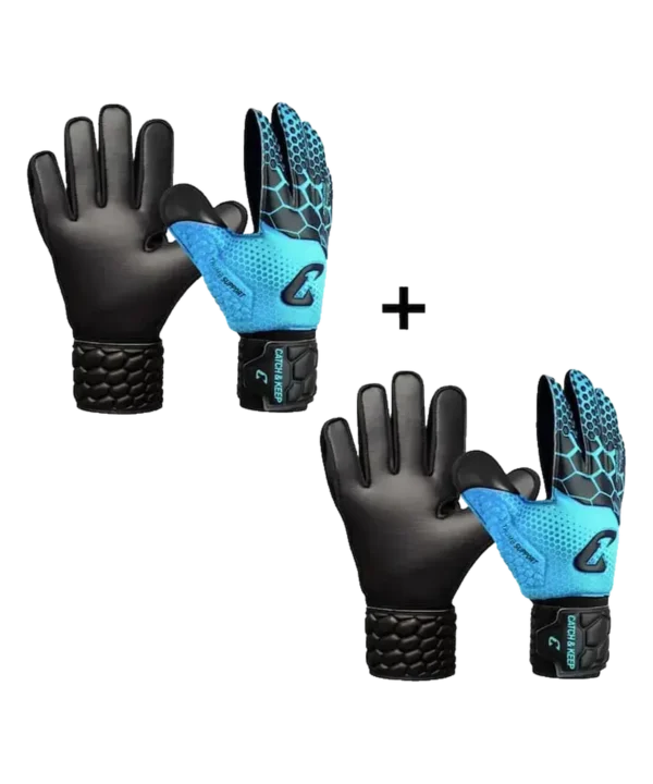 Kralle Junior 2er Bundle in Blau: zwei Paar Kinder Torwarthandschuhe mit Rückhand und Innenhand
