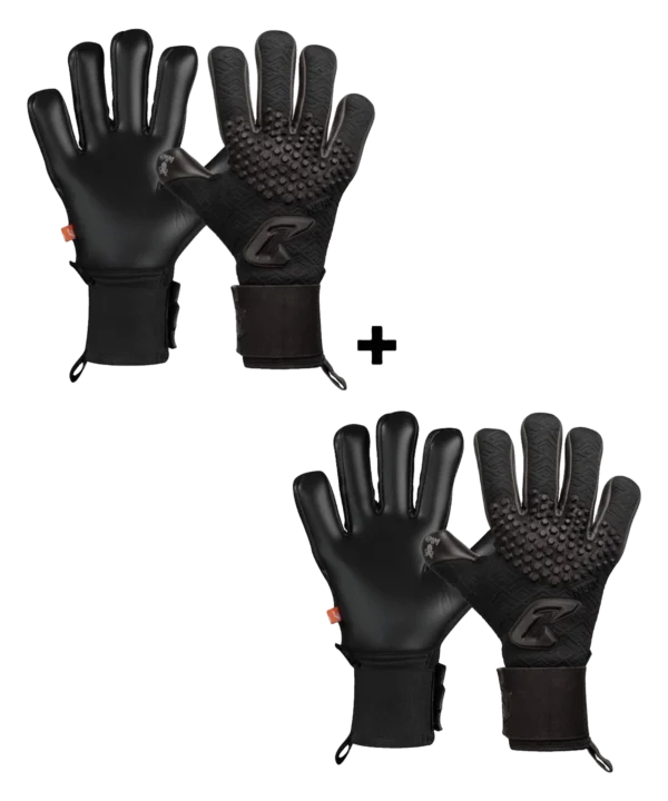 Nero 2er Bundle von Catch & Keep: zwei Paar schwarze Torwarthandschuhe mit Rückhand und Innenhand