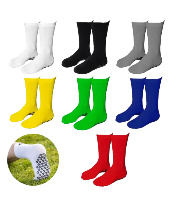 Performance Grip Socke von Catch & Keep in Weiß, Schwarz, Grau, Gelb, Grün, Blau und Rot mit Detail der Grip-Sohle