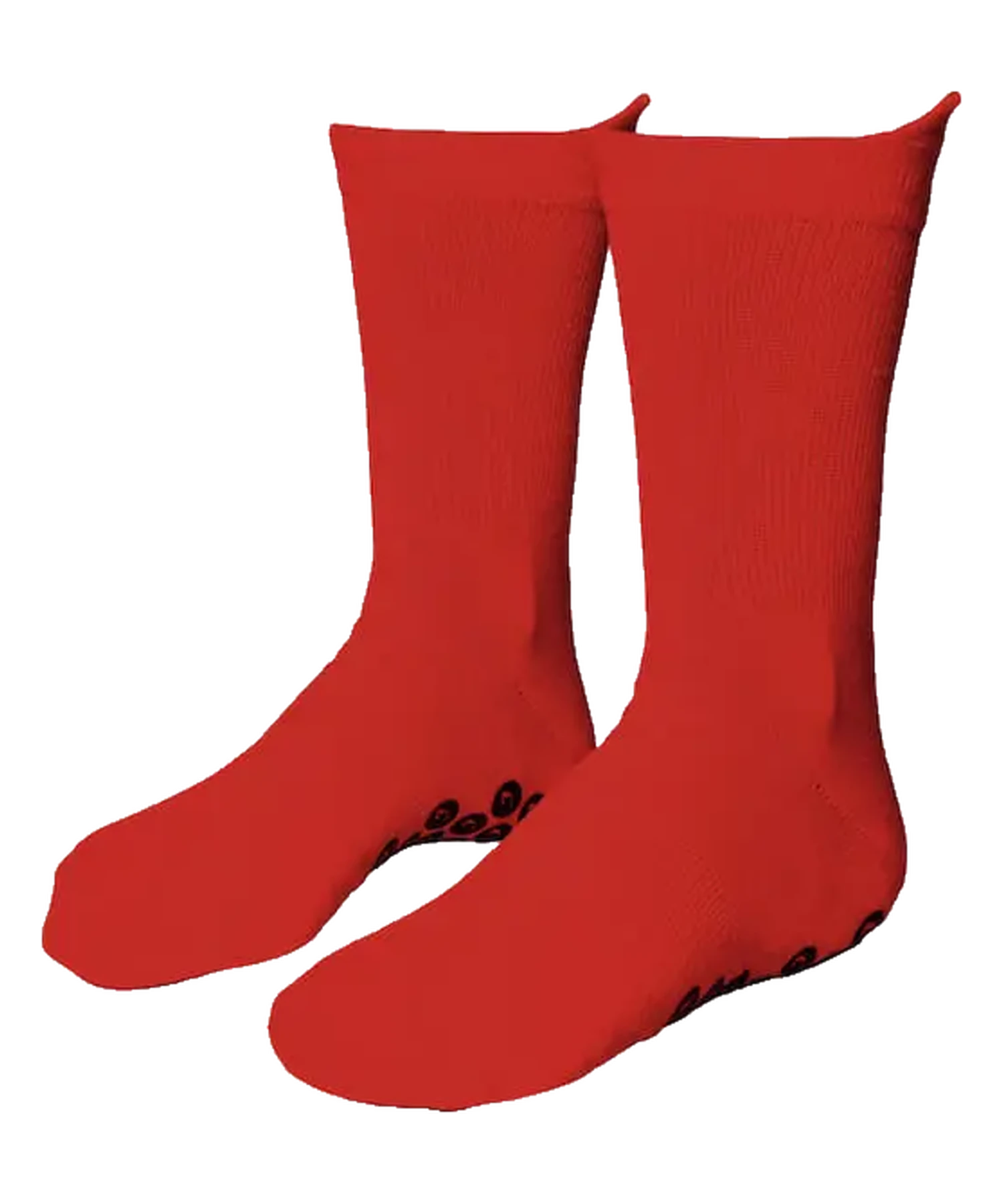 Performance Grip Socke in Rot getragen auf dem Rasen – Grip-Elemente an der Sohle sichtbar