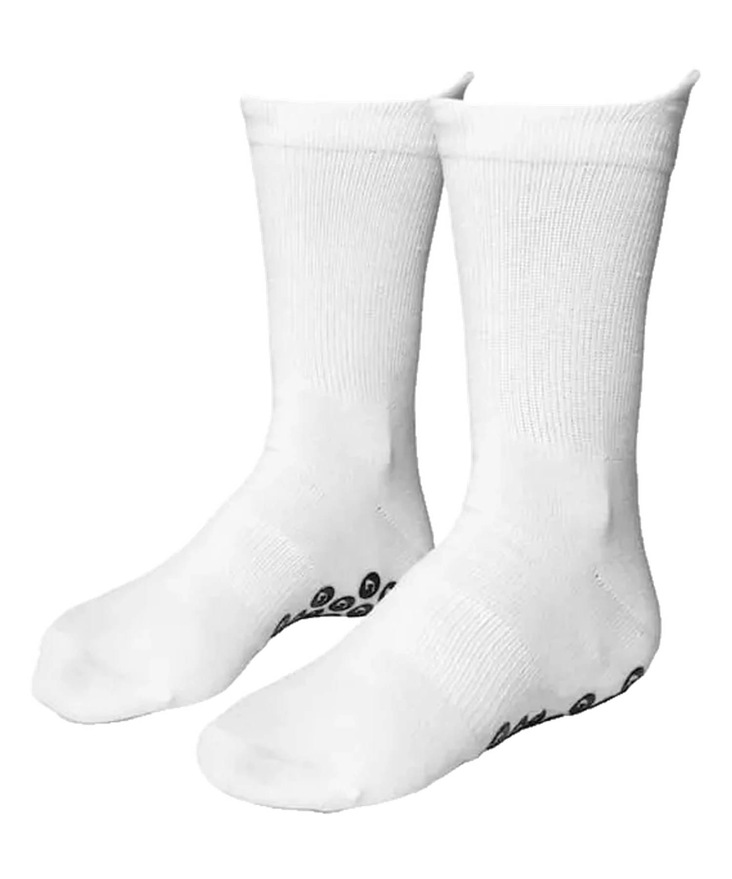 Performance Grip Socke in Weiß getragen auf dem Rasen – Grip-Elemente an der Sohle sichtbar