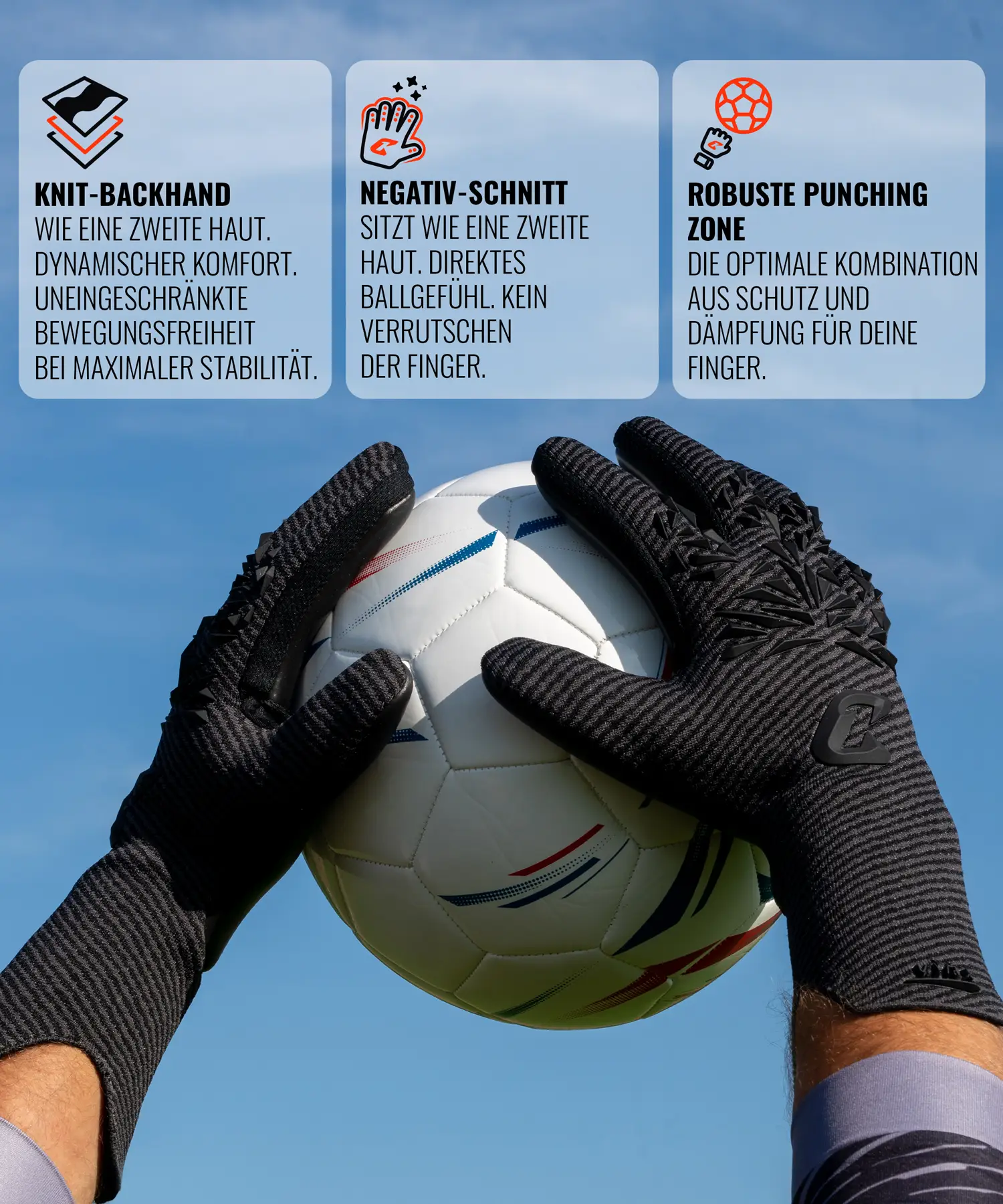 Aero Virx in Schwarz hält den Ball: Knit-Backhand, Negativ-Schnitt und robuste Punching-Zone