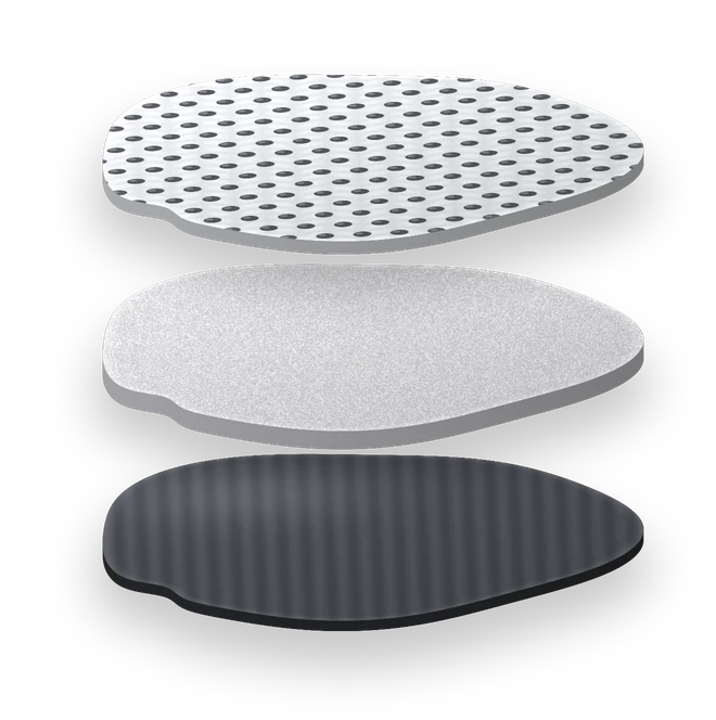Aufbau der Grip Socke im 3er Bundle: Grip-Sohle, gepolsterte Zone und Kompressionsstrick